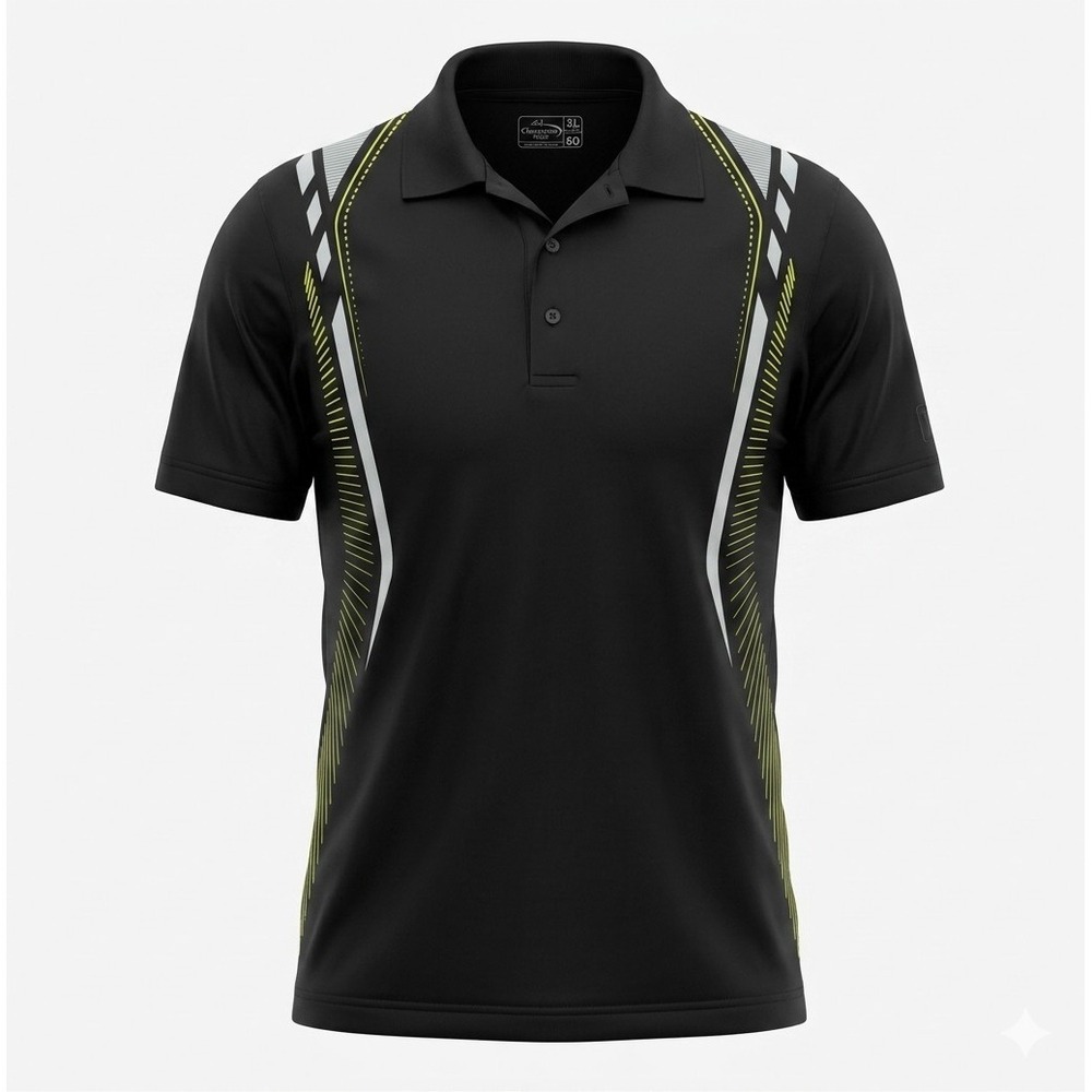 Champions Tour Men's Black w Yellow & Gray Short Sleeve Golf Polo Shirt. Size XL